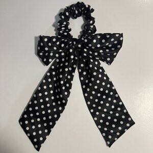 Polka Dot Black and White Ponytail Scarve Scrunchie Black & White Hair Accesorie
